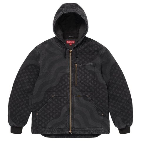 Supreme Flag Quilted Hooded Work Jacket - Black