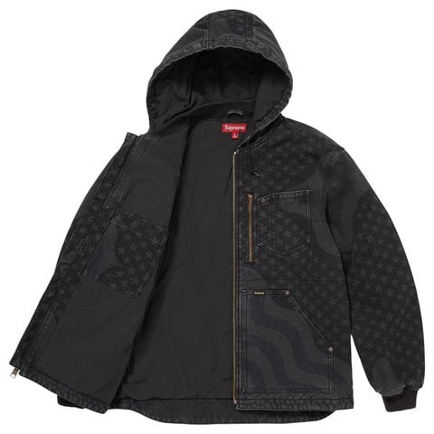 Supreme Flag Quilted Hooded Work Jacket - Black