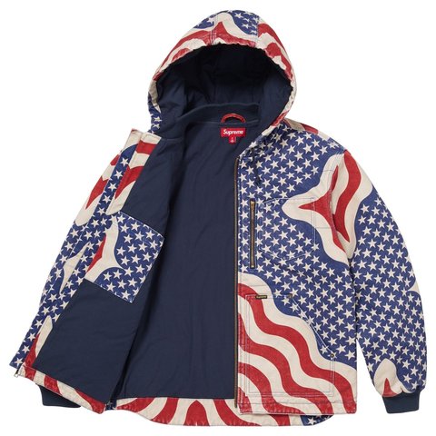 Supreme Flag Quilted Hooded Work Jacket - Multicolor
