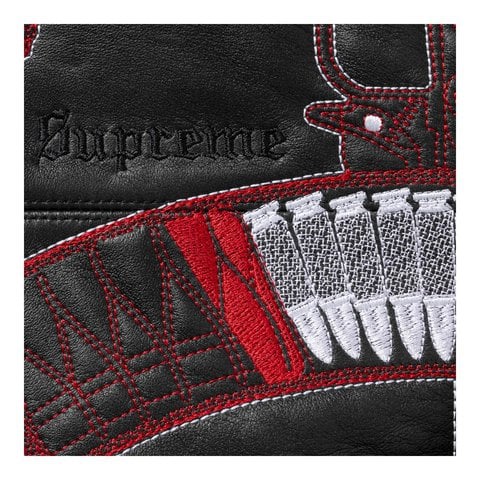 Supreme Guns Embroidered Hooded Leather Jacket - Black