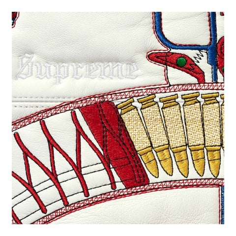 Supreme Guns Embroidered Hooded Leather Jacket - White