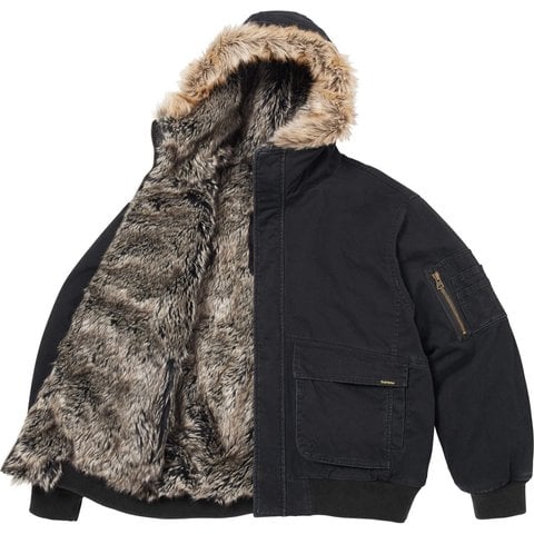 Supreme Reversible Faux Fur Hooded Work Jacket - Black