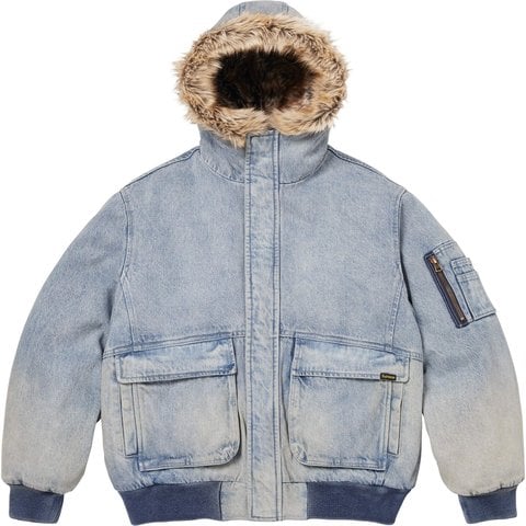 Supreme Reversible Faux Fur Hooded Work Jacket - Denim