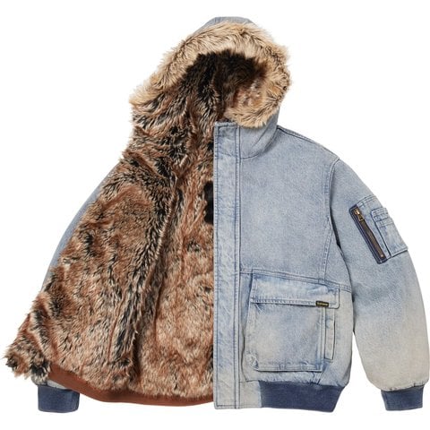 Supreme Reversible Faux Fur Hooded Work Jacket - Denim