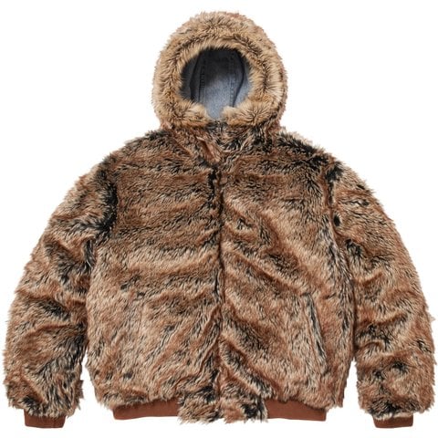 Supreme Reversible Faux Fur Hooded Work Jacket - Denim