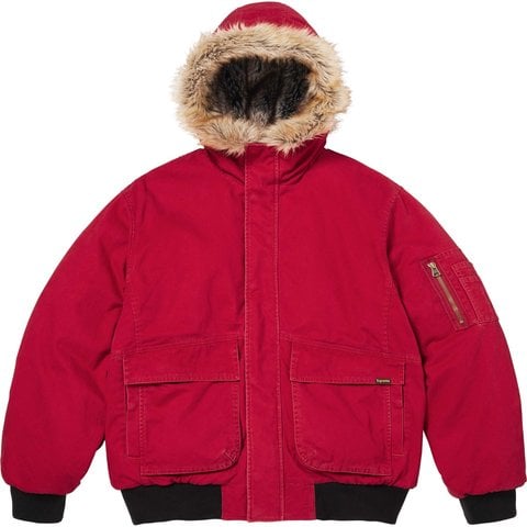 Supreme Reversible Faux Fur Hooded Work Jacket - Red