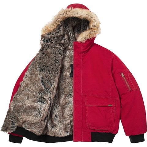 Supreme Reversible Faux Fur Hooded Work Jacket - Red