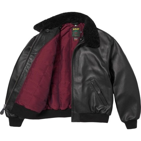 ジャケット・アウター Supreme Schott Shearling Collar Jacket Supreme Schott Shearling Collar Leather Puffy Jacket Black Men's