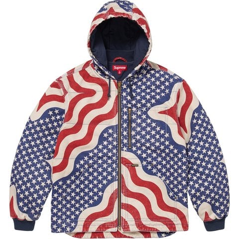 Supreme Flag Quilted Hooded Work Jacket - Black