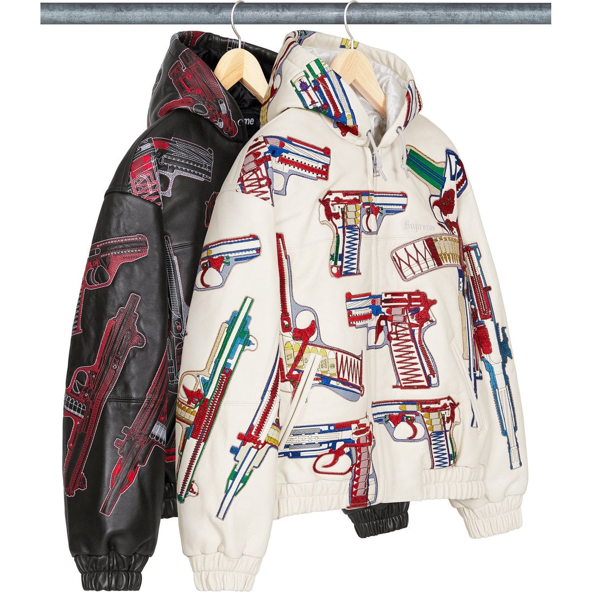 G**s Embroidered Hooded Leather Jacket