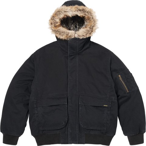 Supreme Reversible Faux Fur Hooded Work Jacket - Black