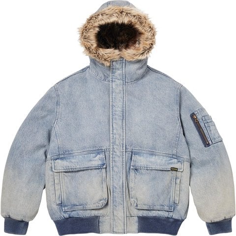 Supreme Reversible Faux Fur Hooded Work Jacket - Denim