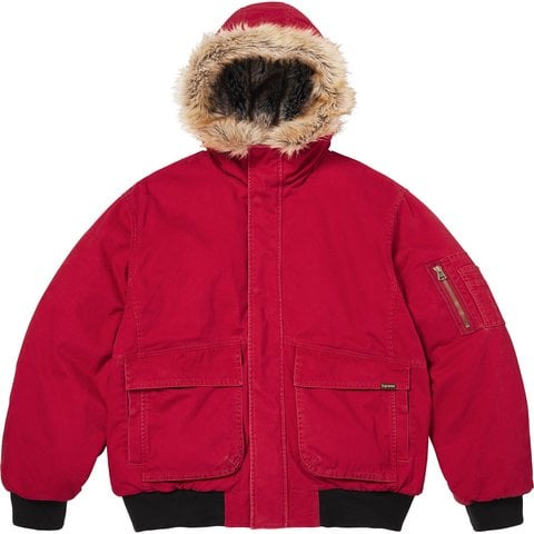 Supreme Reversible Faux Fur Hooded Work Jacket - Red