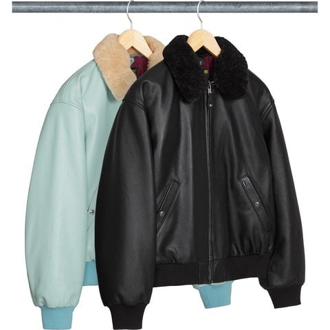 ジャケット・アウター Supreme Schott Shearling Collar Jacket L Supreme Schott Shearling Collar Leather Puffy Jacket Light Blue