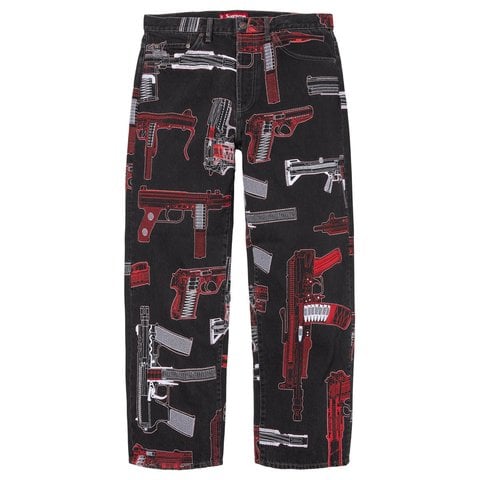 Supreme Guns Embroidered Loose Fit Jean - Washed Black