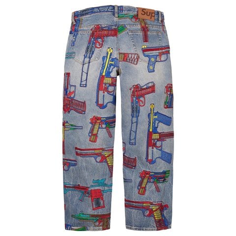 Supreme Guns Embroidered Loose Fit Jean - Washed Indigo
