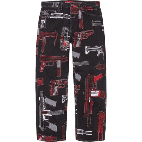 Supreme Guns Embroidered Loose Fit Jean - Washed Black