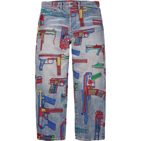 Supreme Guns Embroidered Loose Fit Jean - Washed Indigo