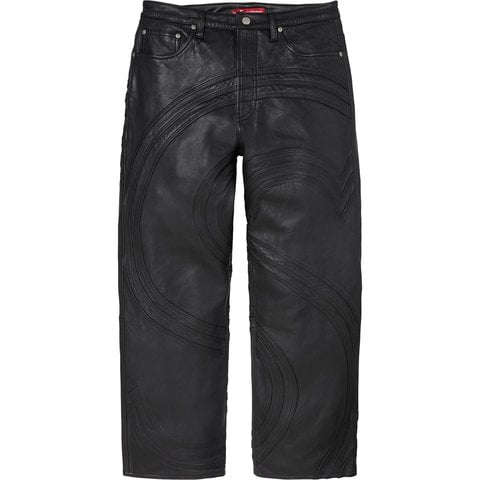 Supreme S Logo Leather Baggy 5-Pocket Jean - Black