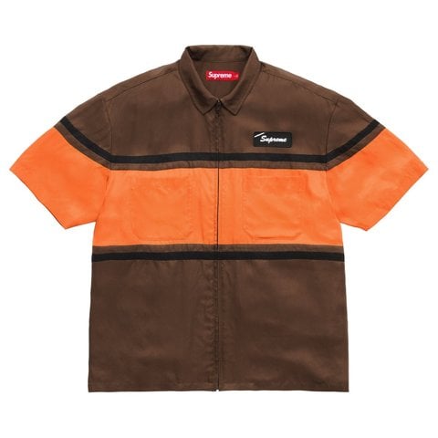 Supreme Silk Zip Up S/S Shirt - Brown