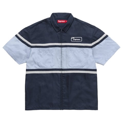 Supreme Silk Zip Up S/S Shirt - Navy