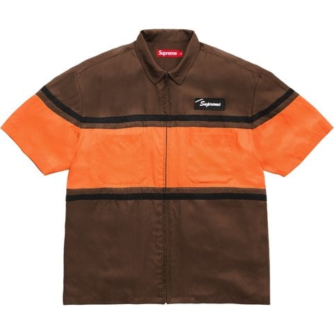 Supreme Silk Zip Up S/S Shirt - Brown