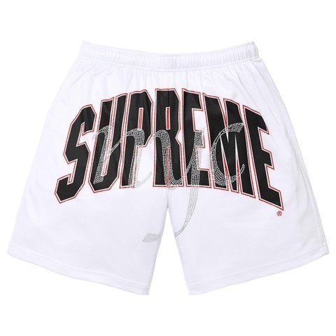 Supreme Rhinestone Mesh Short - White