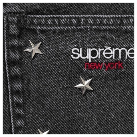Supreme Stars Studded Baggy Denim Short - Black