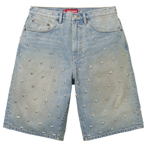 Supreme Stars Studded Baggy Denim Short - Washed Indigo