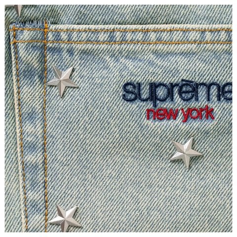 Supreme Stars Studded Baggy Denim Short - Washed Indigo