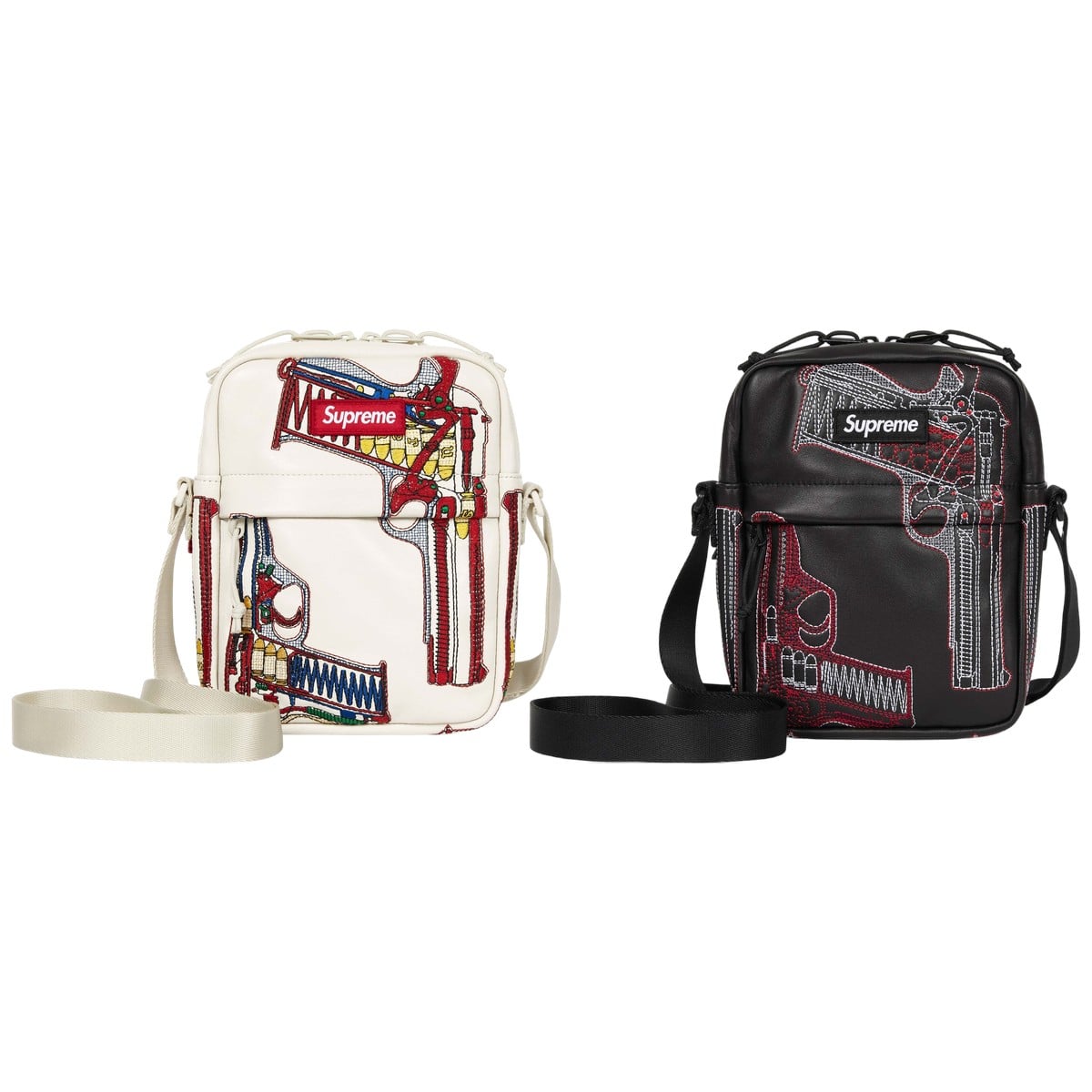 Guns Embroidered Leather Shoulder Bag - Supreme