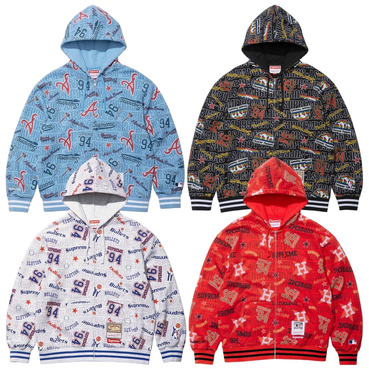 Supreme®/Mitchell & Ness® Teams Zip Up Hooded Sweatshirt - Supreme