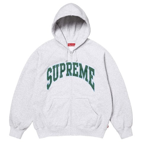 Supreme Cracked Raglan Zip Up Hooded Sweatshirt - Ash Grey