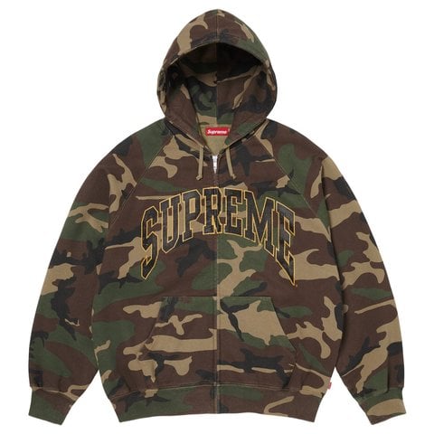 Supreme Cracked Raglan Zip Up Hooded Sweatshirt - Woodland Camo