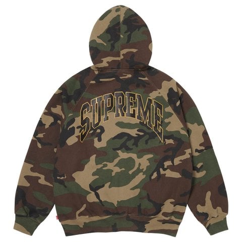 Supreme Cracked Raglan Zip Up Hooded Sweatshirt - Woodland Camo