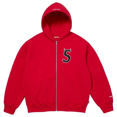 Supreme Devil S Logo Zip Up Hooded Sweatshirt - Red
