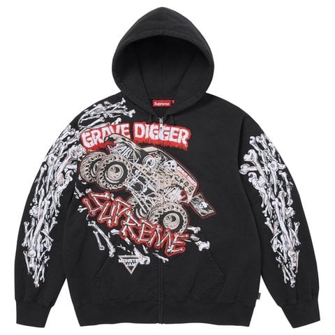 Supreme Monster Jam™ Grave Digger™ Bones Zip Up Hooded Sweatshirt - Black