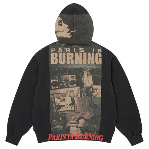 Supreme Paris Is Burning Zip Up Hooded Sweatshirt - Black