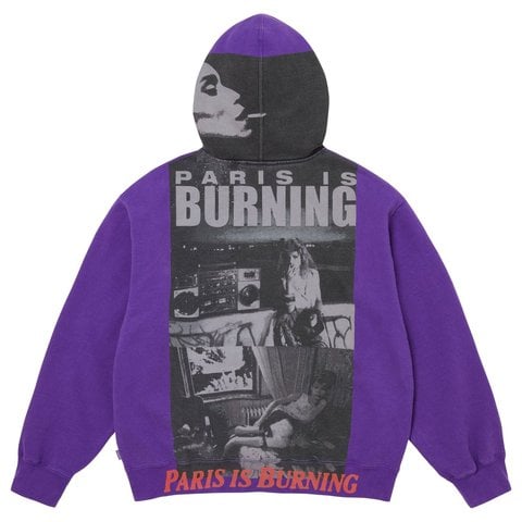 Supreme Paris Is Burning Zip Up Hooded Sweatshirt - Purple