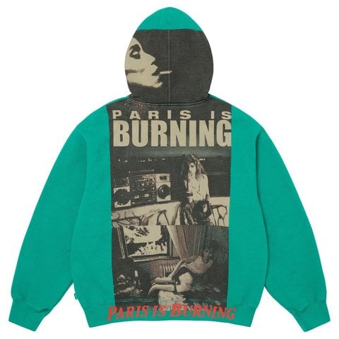 Supreme Paris Is Burning Zip Up Hooded Sweatshirt - Teal