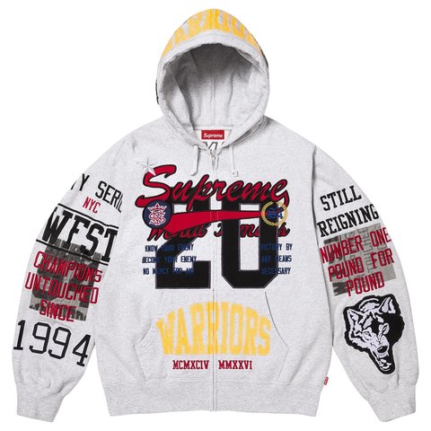 Supreme Warriors Appliqué Zip Up Hooded Sweatshirt - Ash Grey