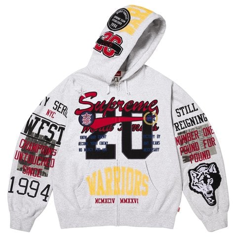 Supreme Warriors Appliqué Zip Up Hooded Sweatshirt - Ash Grey