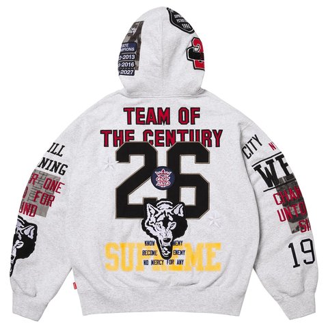 Supreme Warriors Appliqué Zip Up Hooded Sweatshirt - Ash Grey