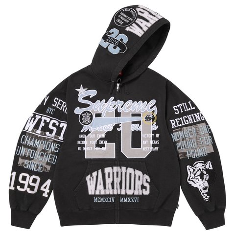 Supreme Warriors Appliqué Zip Up Hooded Sweatshirt - Black