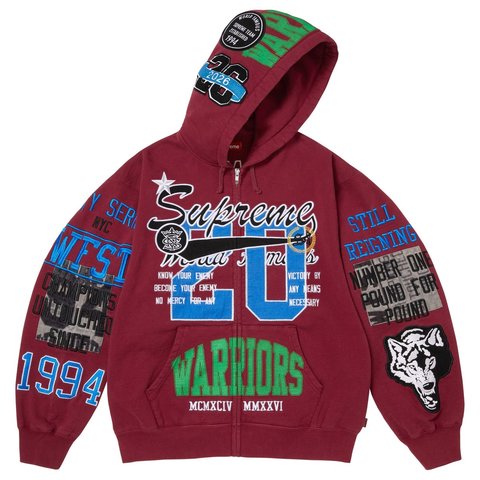 Supreme Warriors Appliqué Zip Up Hooded Sweatshirt - Cardinal