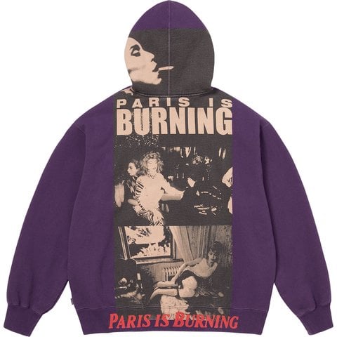 Supreme Paris Is Burning Zip Up Hooded Sweatshirt - Purple