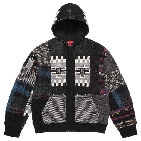 Supreme Patchwork Zip Up Hooded Sweater - Black