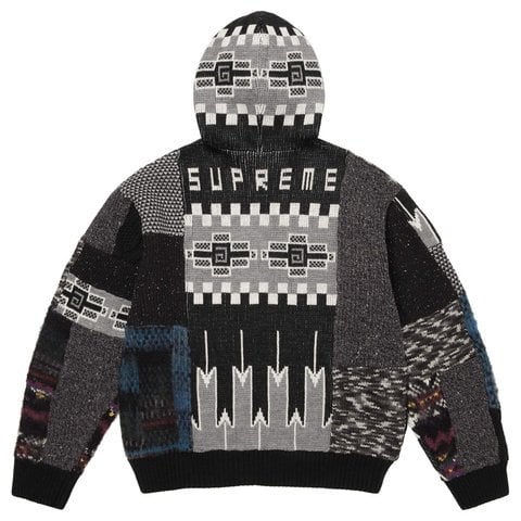 Supreme Patchwork Zip Up Hooded Sweater - Black