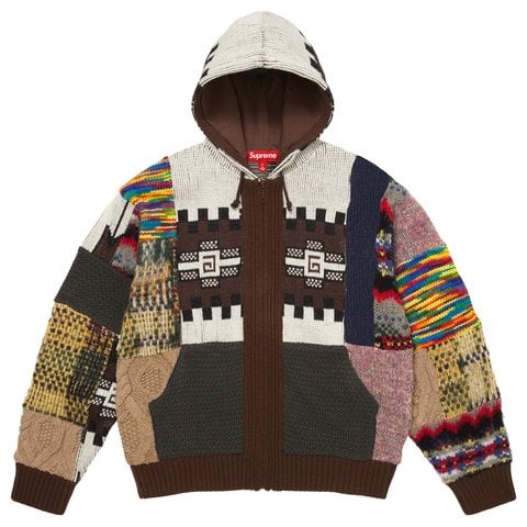 Supreme Patchwork Zip Up Hooded Sweater - Brown