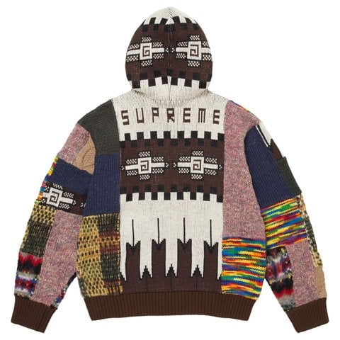Supreme Patchwork Zip Up Hooded Sweater - Brown